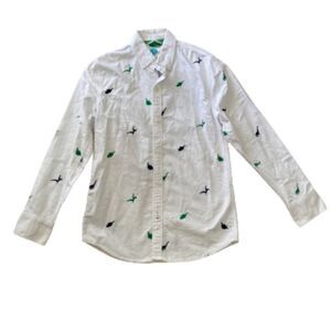 Mini Boden White Button Down Embroidered Dinosaur Shirt